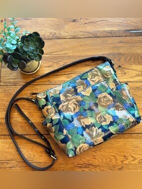 Patricia Nash Blue Sky Rose Leather Crossbody Bag